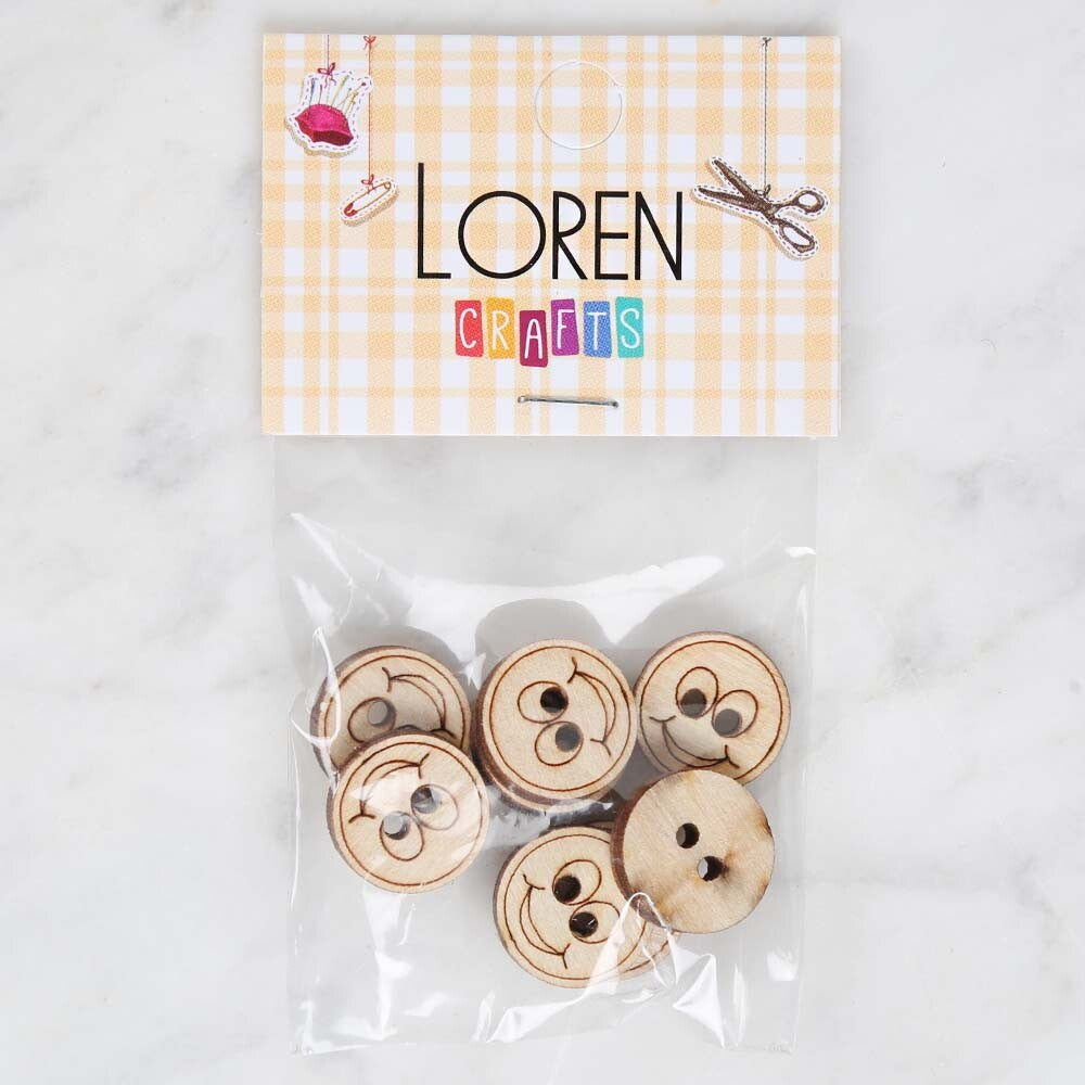 Loren Crafts 8'li Ahşap Düğme Gülen Yüz - 1755